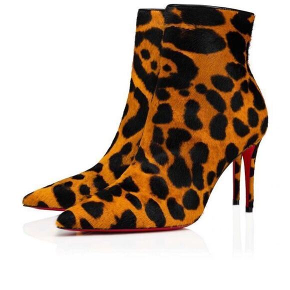 Christian Louboutin So Kate Booty 85 Black Spicy Leopard Ankle Heel Bootie 37 - Picture 1 of 12